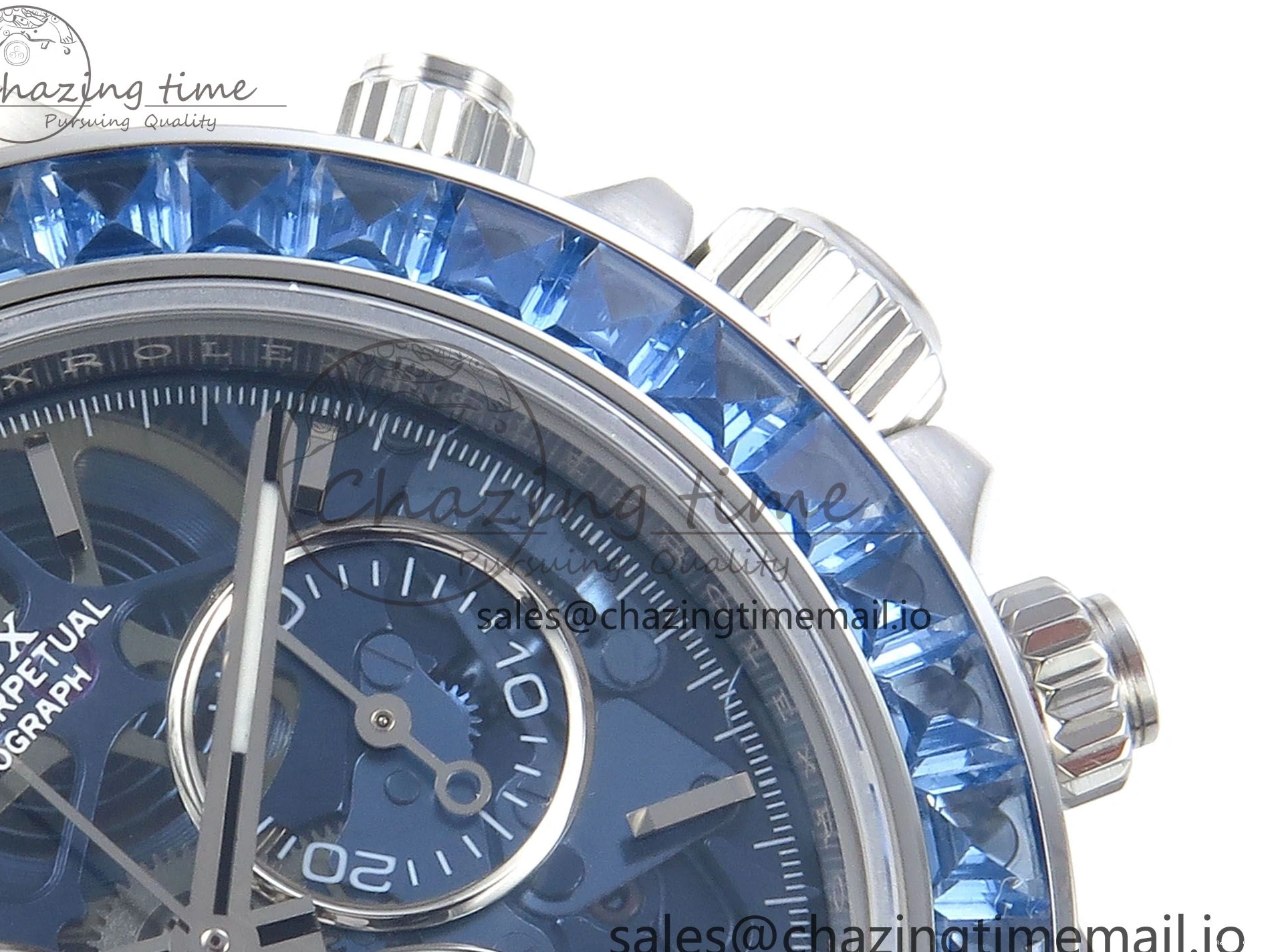 0124 Daytona Artisans SS GETF Best Edition Blue Skeleton Dial Diamonds Bezel on SS Bracelet DD Sleek 371
